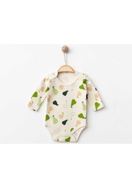 Yeşil Armut Desenli Unısex Uzun Kollu Bebek Zıbını