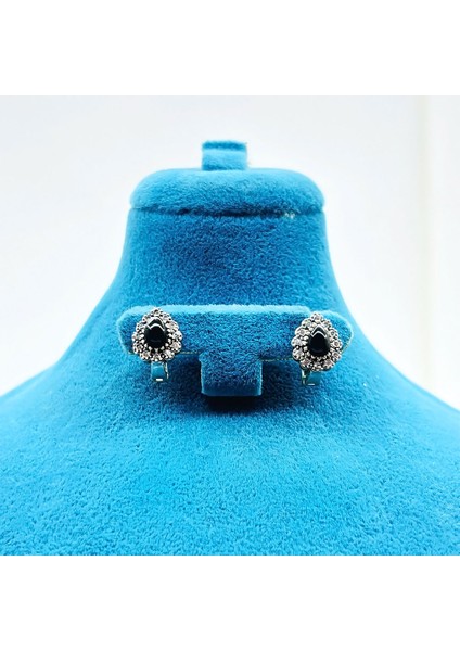 Damla Model Zirkon ve Oltu Taşı Tasarım 925 Ayar Gümüş Küpe