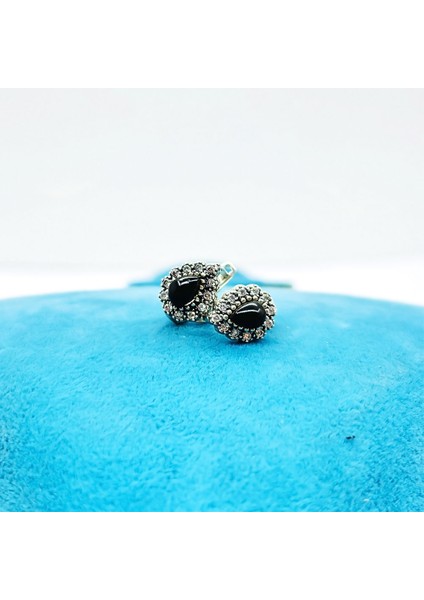 Damla Model Zirkon ve Oltu Taşı Tasarım 925 Ayar Gümüş Küpe fiyatları