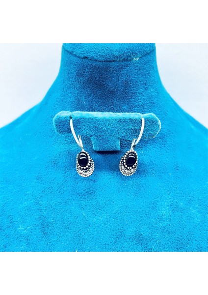 Margazit ve Oltu Taşı Tasarım 925 Ayar Gümüş Küpe