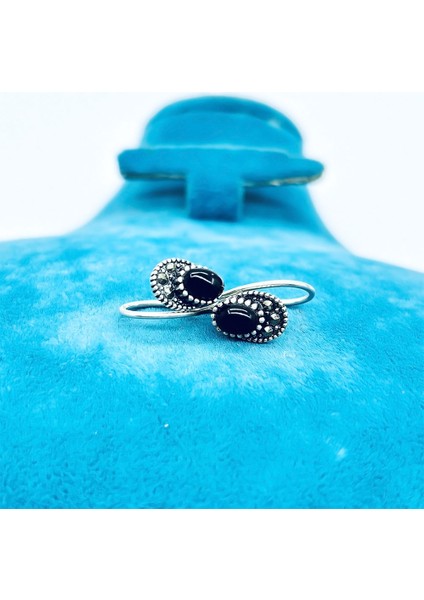 Margazit ve Oltu Taşı Tasarım 925 Ayar Gümüş Küpe fırsatları