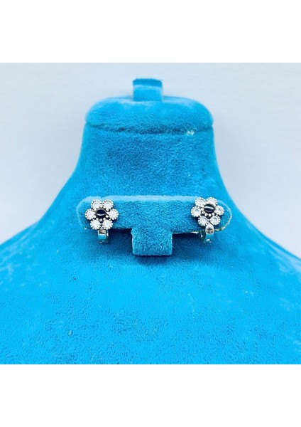 Papatya Model Zirkon ve Oltu Taşı Tasarım 925 Ayar Gümüş Küpe