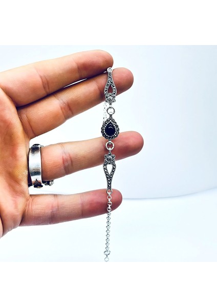 Damla Model Oltu Taşı Tasarım 925 Ayar Gümüş Bileklik fırsatları