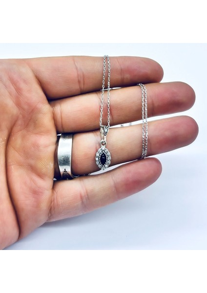 Zirkon ve Oltu Taşı Işçilikli 925 Ayar Gümüş Kolye fiyatları