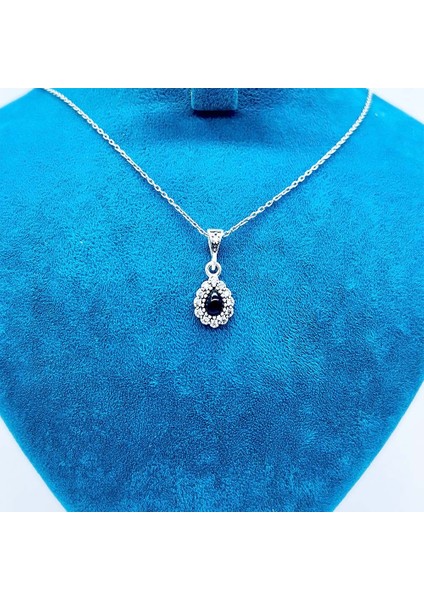 Damla Model Zirkon ve Oltu Taşı Işçilikli 925 Ayar Gümüş