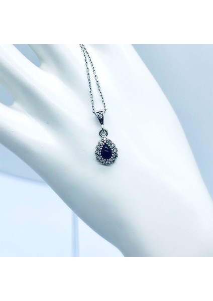 Damla Model Zirkon ve Oltu Taşı Işçilikli 925 Ayar Gümüş fiyatları