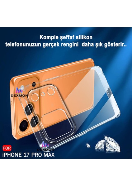 iPhone 17 Pro Max Uyumlu Şarj Soketi Koruma Tıpalı - Kamera Korumalı Şeffaf Silikon Kılıf