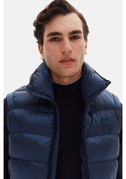 Slim Fit Saks Mavi Düz Yelek Mont fiyatları