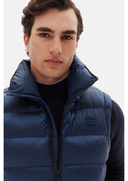 Slim Fit Saks Mavi Düz Yelek Mont fırsatları