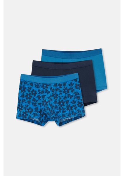 Mavi-Siyah 5210 3'lü Desenli Pamuk Boxer
