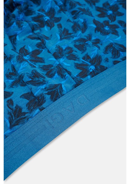 Mavi-Siyah 5210 3'lü Desenli Pamuk Boxer