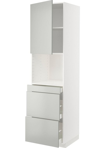 Mikrodalga Fırın Boy Dolabı, Havstorp Açık Gri, 60X60X220 Cm, 1 Kapaklı, 3 Çekmeceli
