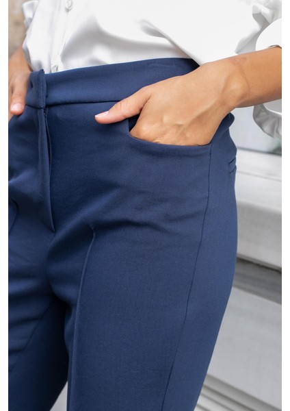 Kadın Yüksek Bel Cepli Ispanyol Paça Önü Dikişli Hafif Likralı Kumaş Pantolon(Ceket Kodu Jument 30080)-LACIVERT indirimleri