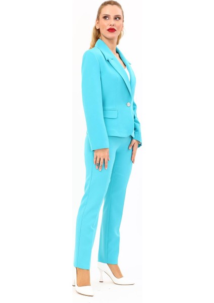 Erkek Yaka Tek Düğmeli Klasik Ceket & Dar Paça Pantolon-Turkuaz modelleri