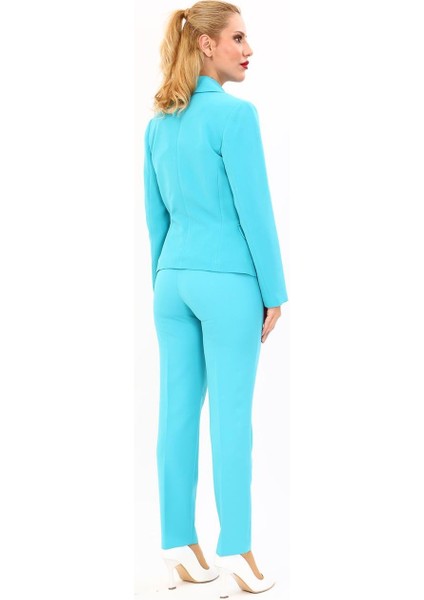 Erkek Yaka Tek Düğmeli Klasik Ceket & Dar Paça Pantolon-Turkuaz fırsatları