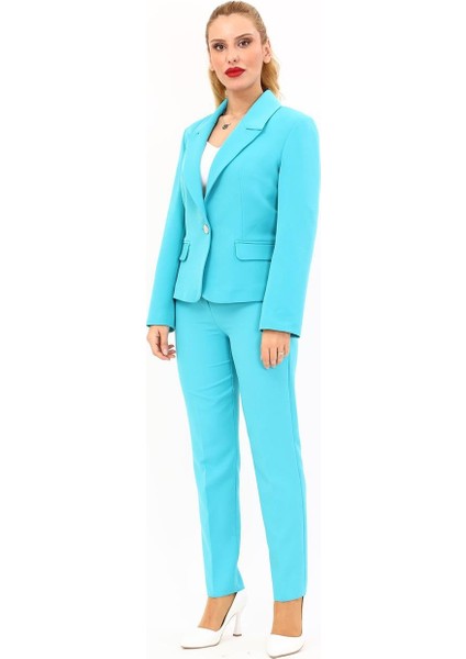 Erkek Yaka Tek Düğmeli Klasik Ceket & Dar Paça Pantolon-Turkuaz indirimleri