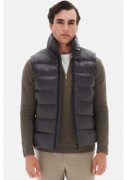 Slim Fit Antrasit Düz Yelek Mont