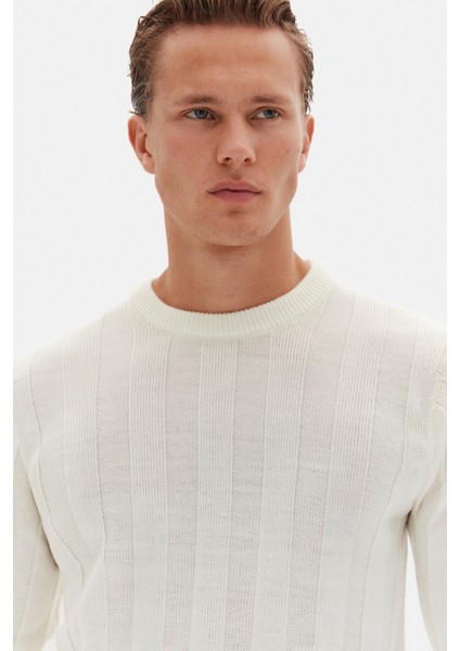 Slim Fit Ekru Rib Örgü Kazak fiyatları