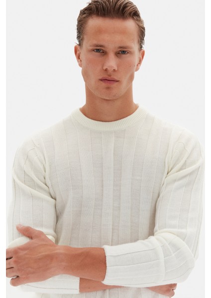 Slim Fit Ekru Rib Örgü Kazak modelleri