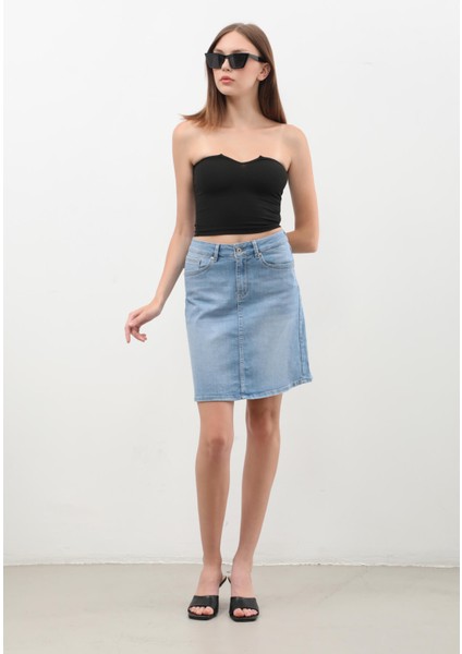 Kadın Düz Dar Jean Etek Açık Mavi