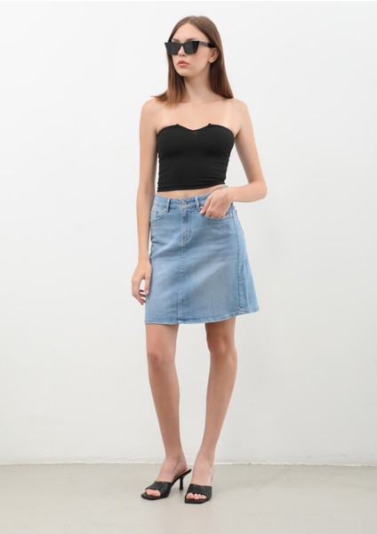 Kadın Düz Dar Jean Etek Açık Mavi