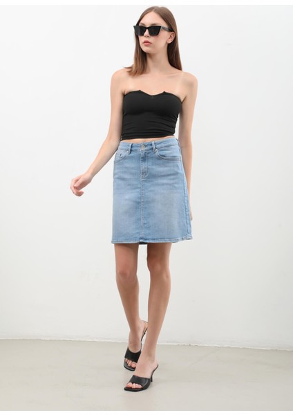 Kadın Düz Dar Jean Etek Açık Mavi