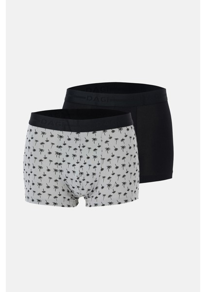 Gri-Siyah 5210 2'li Desenli Pamuk Boxer