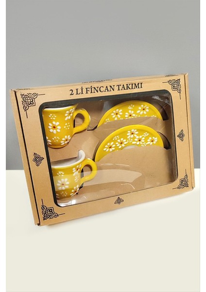 Papatya Desenli Seramik Ikili Fincan Takımı
