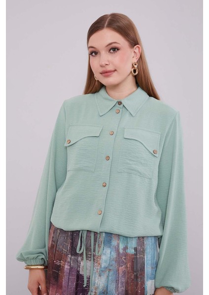 Mint Yeşili -Mint Yeşili Bel Büzgülü Etek Takım modelleri