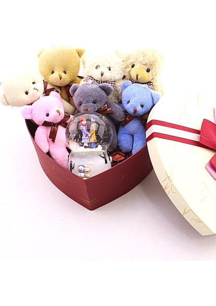Sevgiliye En Tatlı Hediye Seti Peluş Ayıcık Kalpli Kutuda 7 Mini peluş Ayıcık Işıklı Kar Küresi Seti modelleri