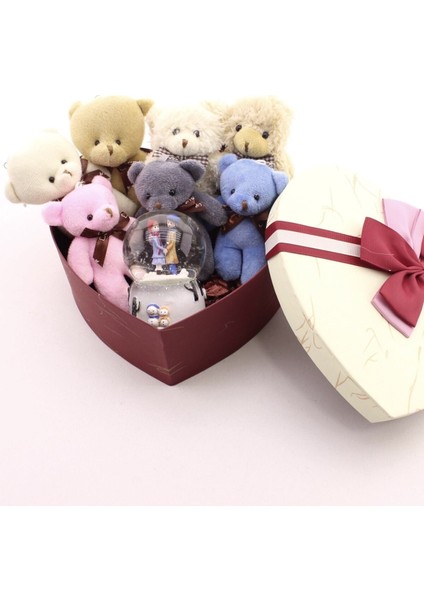 Sevgiliye En Tatlı Hediye Seti Peluş Ayıcık Kalpli Kutuda 7 Mini peluş Ayıcık Işıklı Kar Küresi Seti fırsatları
