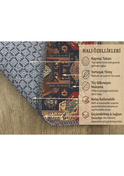 Bohem Halı, Lacivert Kırmızı Hayvan Motifli, Kaymaz Taban, Yumuşak Dokulu fırsatları