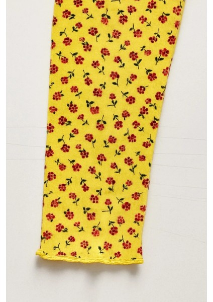 Kız Çocuk Çiçek Desenli Rahat Günlük Sarı Tayt modelleri