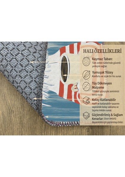 Sevimli ve Renkli Köpek Desenli Çocuk Halısı, Mavi Zemin, Kaymaz Tabanlı Eğlenceli Tasarım modelleri