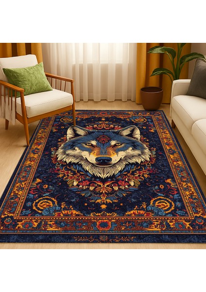 Bohem Stil Halı, Lacivert Zemin Üzerinde Hayvan Motifli fiyatları