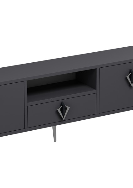 1306DROPDH-1 Tv Sehpası Antrasit-Siyah Gümüş Kulp