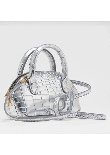 Kadın Parlak Mini Kroko Desen Fermuaralı Kısa ve Uzun Askılı El, Omuz Çantası fiyatları