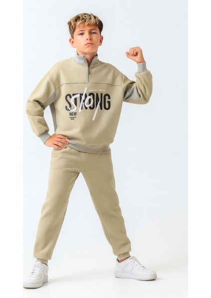 Erkek Çocuk Brooklyn Stay Strong Baskılı 3 Iplik Kalın Kışlık Eşofman Takımı AK4225 fiyatları