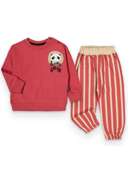 Çizgili Erkek Bebek Kırmızı Ikili Takım
