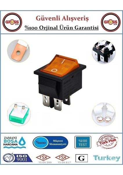 Geniş Işıklı 0-1 Difaze Aç Kapa Anahtar - Sarı