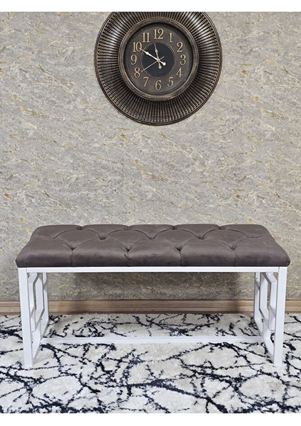 Beyaz Boyalı Içi Kareli Diktörtgen 100 cm x 40 cm Oturak Puf - Bench - Makyaj Oturağı - Oturak Kahverengi Renk 100 x 40 Boyut/ebat fiyatları