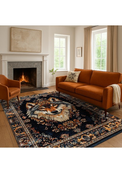 Lacivert Bohem Halı, Hayvan Figürleriyle Dekoratif, Kaymaz Tabanlı Kilim modelleri