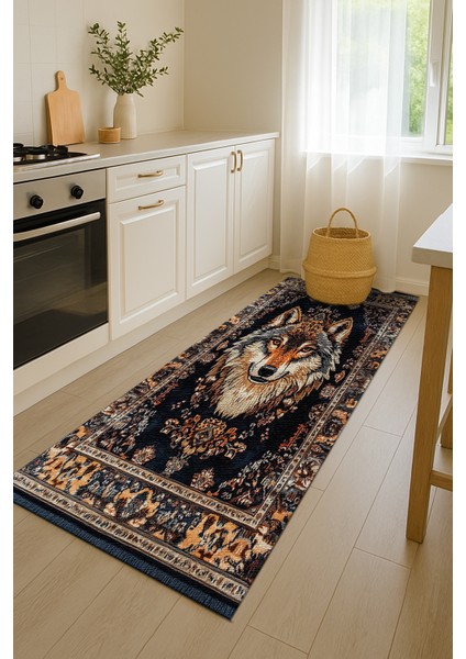 Lacivert Bohem Halı, Hayvan Figürleriyle Dekoratif, Kaymaz Tabanlı Kilim fırsatları