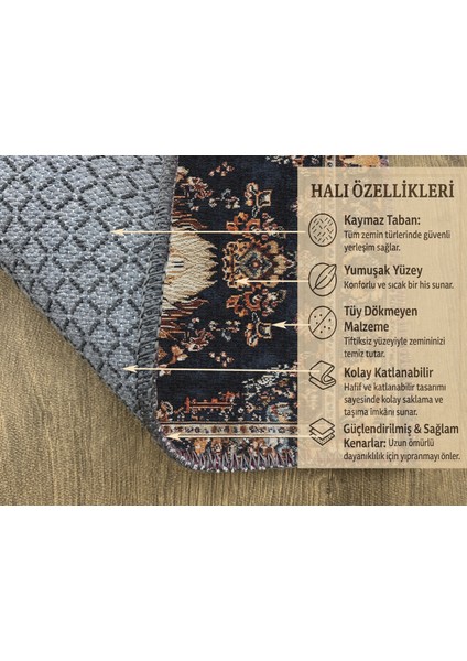 Lacivert Bohem Halı, Hayvan Figürleriyle Dekoratif, Kaymaz Tabanlı Kilim indirimleri