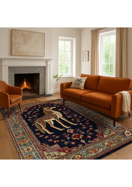 Lacivert Hayvan Figürlü Polyester Halı, Bohem Tarz Salon Halısı, Makinede Yıkanabilir fiyatları