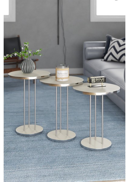 Orta Sehpa ve Zigon Sehpa Terra Set Gümüş Krem