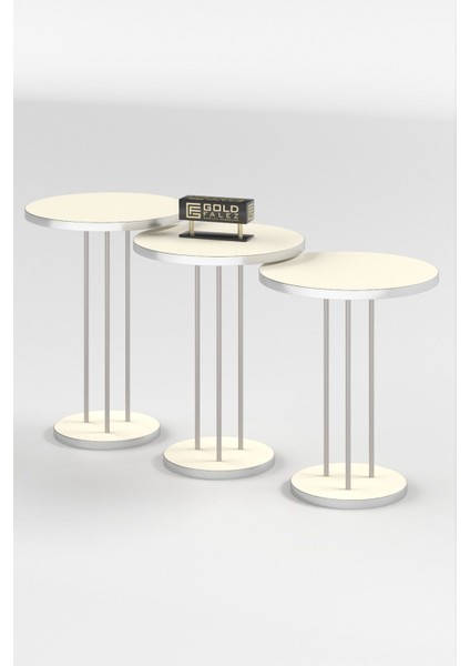 Orta Sehpa ve Zigon Sehpa Terra Set Gümüş Krem