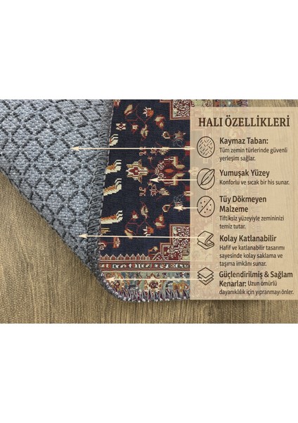 Lacivert Hayvan Figürlü Polyester Halı, Bohem Tarz Salon Halısı, Makinede Yıkanabilir fırsatları