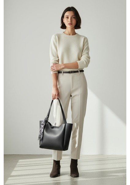 Lumi Kadın Fularlı Fermuarlı Mıknatıs Kapamalı Shopper El ve Omuz Çantası modelleri