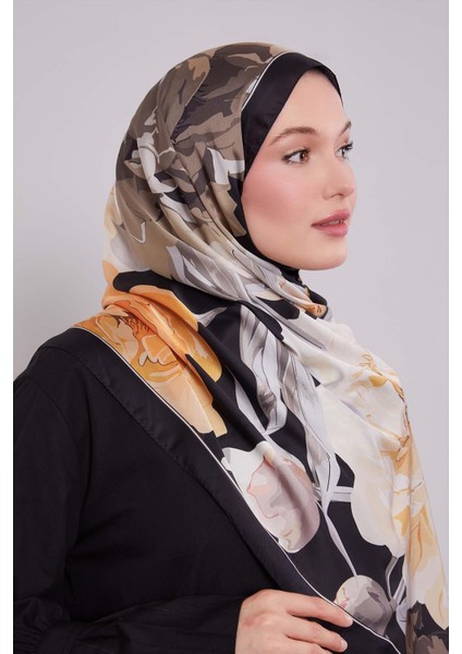 Haki Lotus Desen Hint Ipeği Şal modelleri